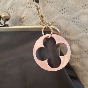 Large Soft Pink Clover Cutout Keyring Charm with Gold Hardware